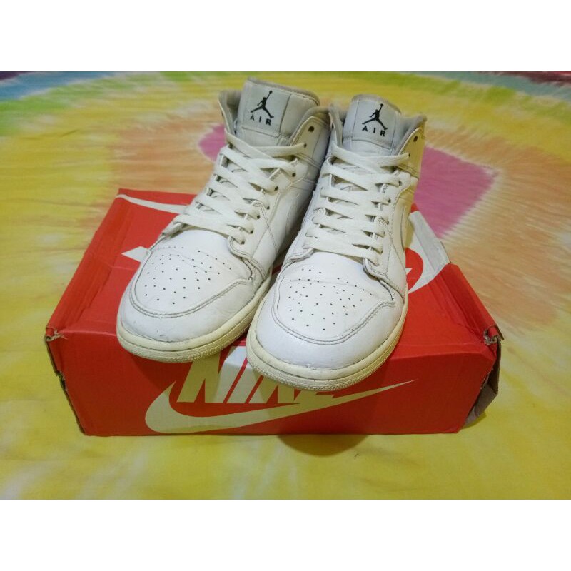 nike air jordan 1 mid triple white second original 1000%