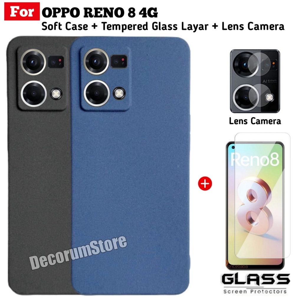Paket 3in1 Case OPPO RENO 8 4G / OPPO RENO 7 4G Soft Case Matte Sandstone Ultra Thin FREE Screen Gua