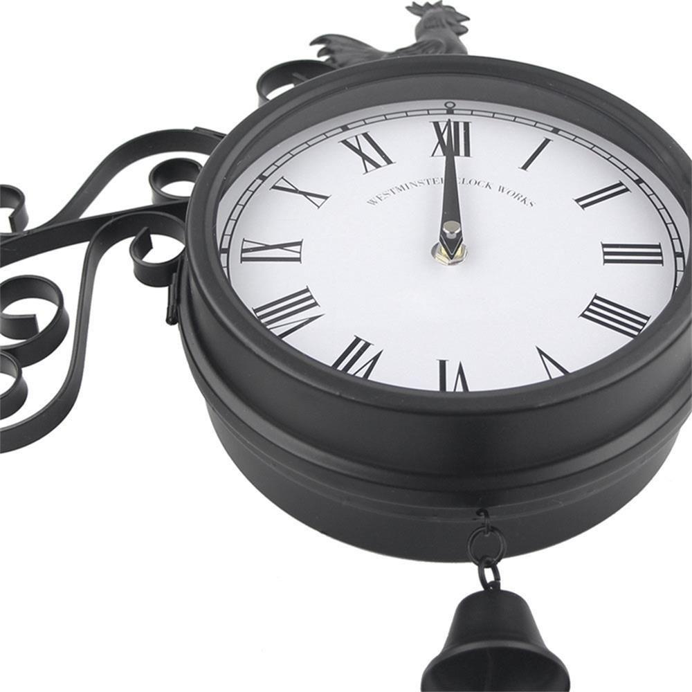 Populer Jam Dinding Stasiun Panas Klasik Karat Efek Tembaga Cockerel Pattern Vintage Metal Clock