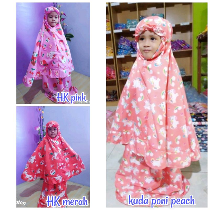 Mukena Anak Katun Disperse Motif Abstrak &amp; Karakter Bonus Tas 2 sd 12 Tahun