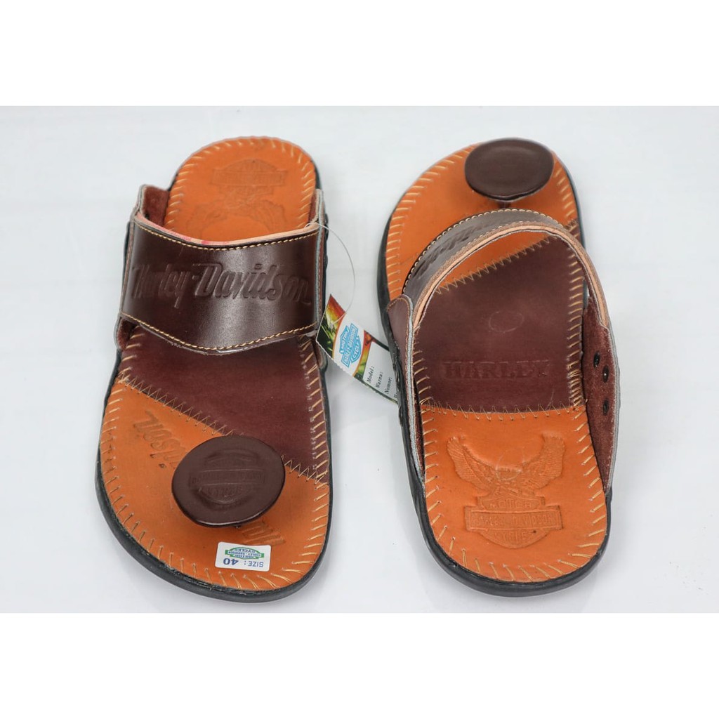 Terbaru Sandal Pria Kulit Sapi Asli Harley Davidson Real Leather Cow Sendal Jepit Jamur Casual Pria