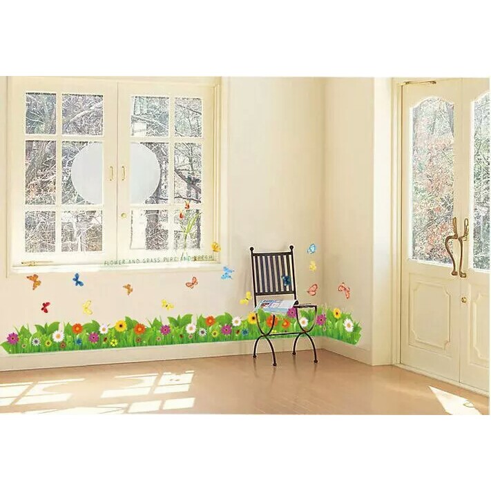 RELIZA WALLSTICKER RUMPUT PAGAR BUNGA FLOWERS BUTTERFLY GREEN GRASS AY757 STIKER DINDING