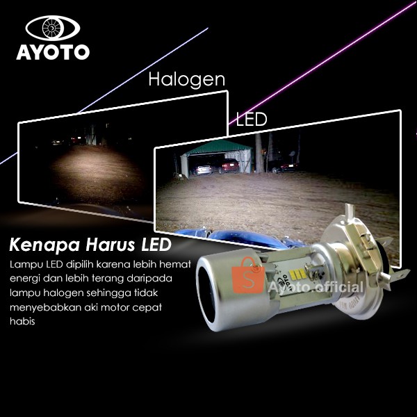 Lampu depan AYOTO motor vixion H4 led ac dc M4A 30+30 Watt Hi Low warna Putih