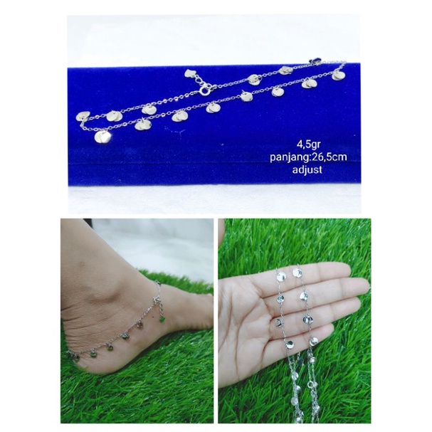 gelang kaki nori + m. koin tipis / gelang kaki perak asli silver 925 lapis emas/ gelang kaki fashion