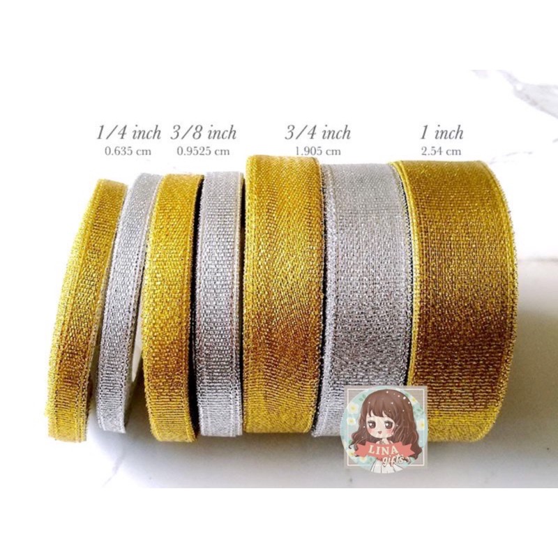 ( Rol 20 Yard ) PITA METALLIC GLITTER GOLD / SILVER - PITA METALIK GLITER EMAS / PERAK 1/4/ 1/2/ 1/ 1.5/ 2 INCH / 2 IN - 0.6 CM / 1.2 CM / 2 CM / 2.5 CM / 4 CM / 5 CM HIASAN KADO HAMPERS SOUVENIR