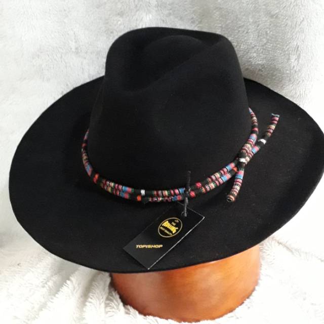 Topi laken fedora black tali etnik
