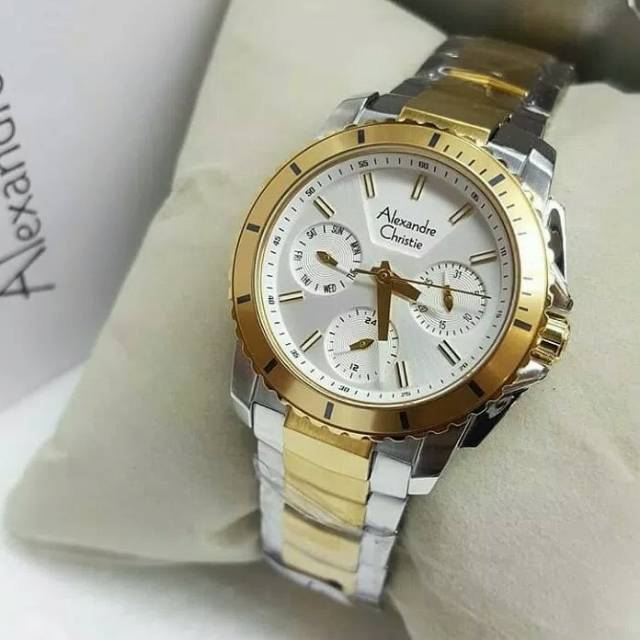Jam tangan wanita alexandre christie AC 6455 cewek silver gold