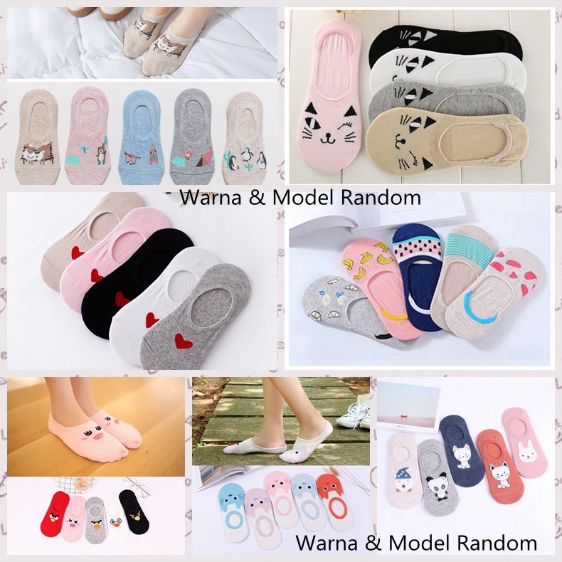 kaos kaki Wanita Tidak Terlihat Kaos Kaki Multicolor (Warna &amp; Model Random) D1219