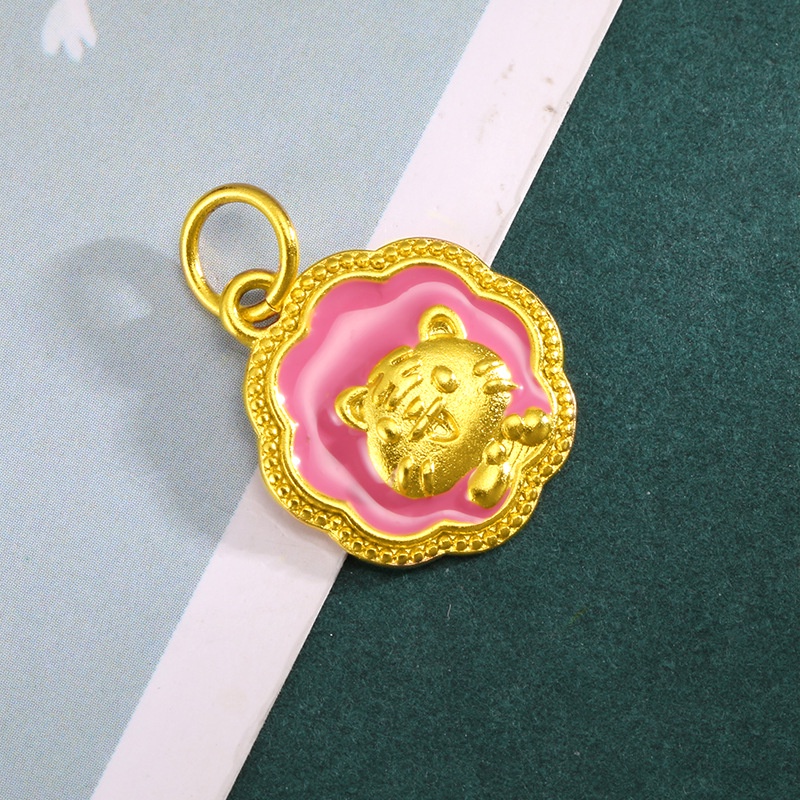 Goldkingdom Liontin Lapis Emas Emas Asli Kadar 375Motif Zodiak Bangkok / Macan Pink Untuk Perhiasan Wanita