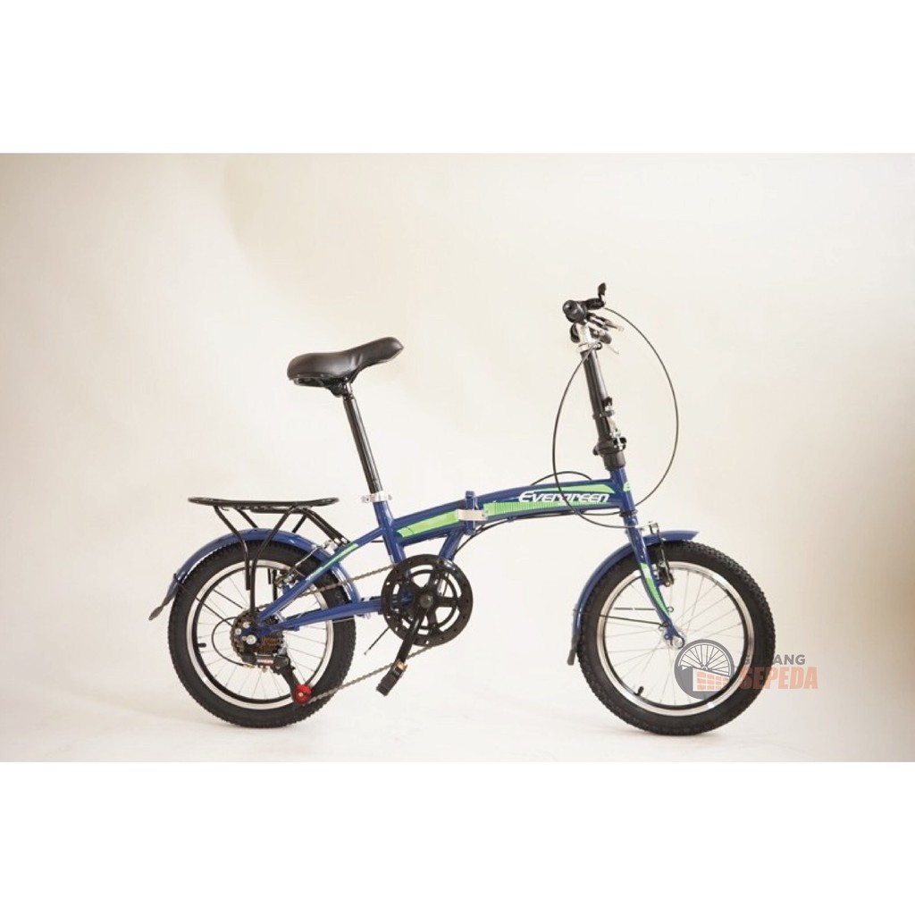 Khusus Gojek/Grab Instan Sepeda Lipat murah Evergreen 16 1 & 7 speed Termurah Original Taiwan single speed SNI-Blue-Green (7)