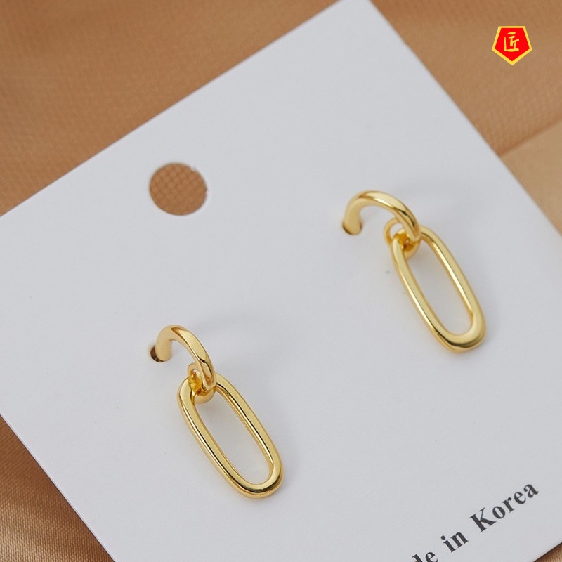 [Ready Stock]18K Gold Stud Earrings Female Silver High Sense 2021 New