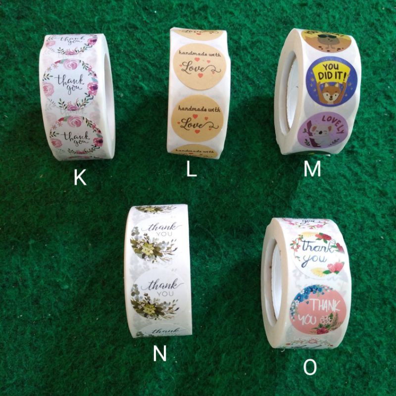 Harga 1 roll (500 pcs) sticker label thank you dan handmade with love untuk kue cookies dan packaging ol shop TIDAK BISA CUSTOM