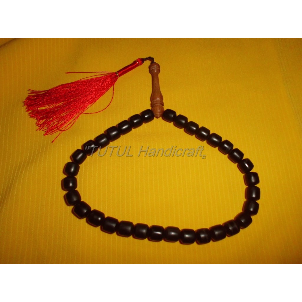 Tasbih TANDUK SAPI HITAM bulat kapsol kepala kayu STIGI 33 biji 10 mm