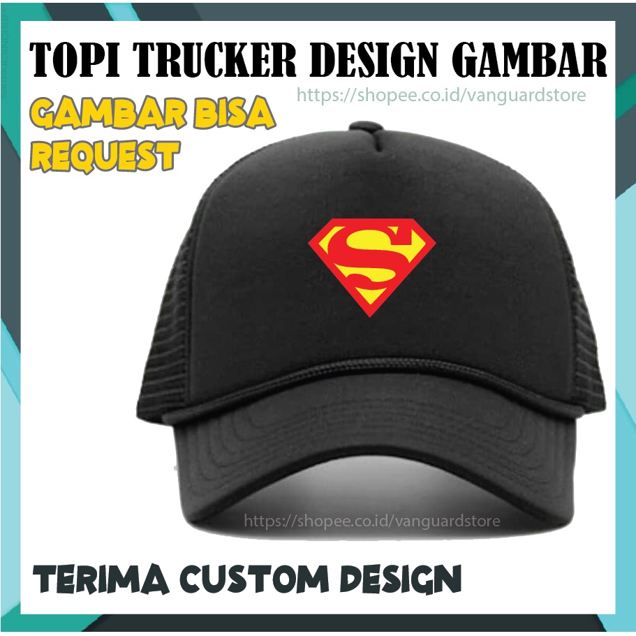 CUSTOM TOPI PRIA WANITA TRUCKER HAT JARING DESIGN GAMBAR SUPERHERO LOGO SUPERMAN - PREMIUM