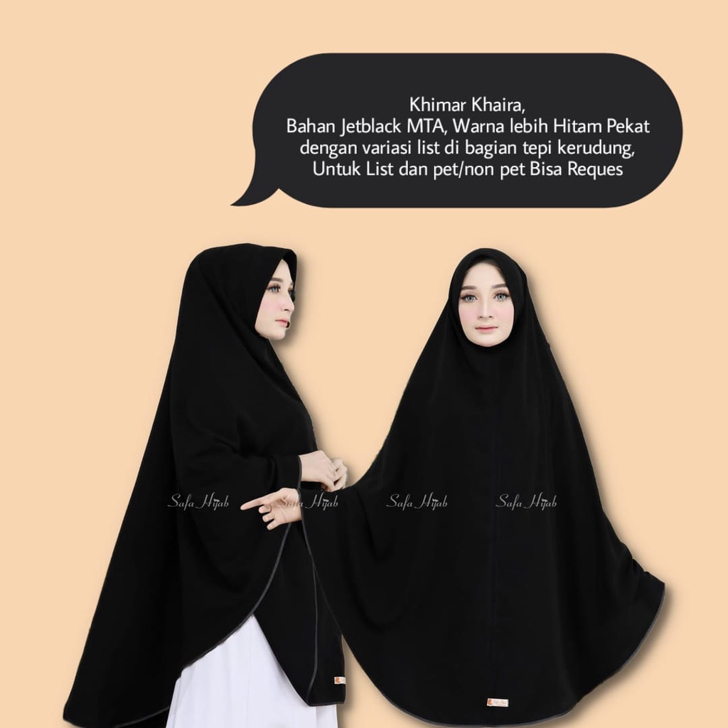 Khimar Syari Jetblack MTA Khimar Khaira list pita warna/polos super cantik pet dan non pet Jilbab Jumbo Hitam pekat Katun arab Khimar Terlaris Safa Hijab