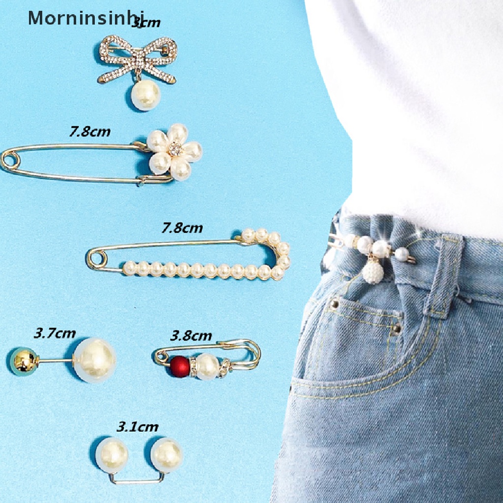 Mornin 6pcs/set Mutiara Bros Pengencang Pinggang Pin Lebih Kecil Membuka Bawah Bros id