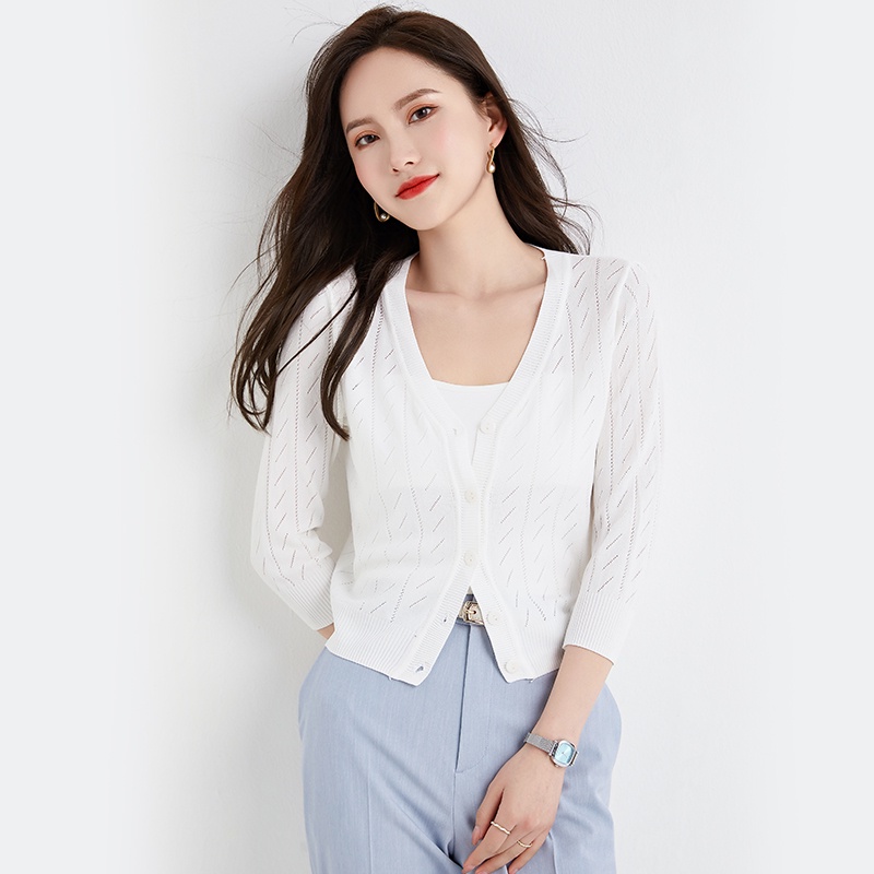 【Elegant】Korean Soft Button Knited Long Sleevee V-Neck T-Shirt 7483