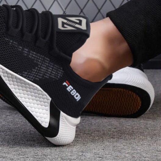 ► WAADOO Sport Shoes Pria Shocker Sepatu Running Olahraga Hitam Polos ♤