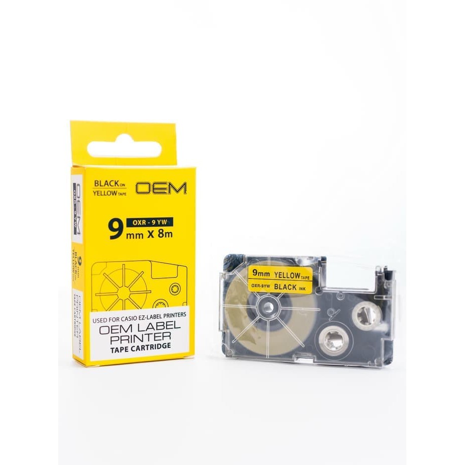 OEM TAPE EZ LABEL CASIO 9MM BLACK INK YELLOW (OXR-9YW)