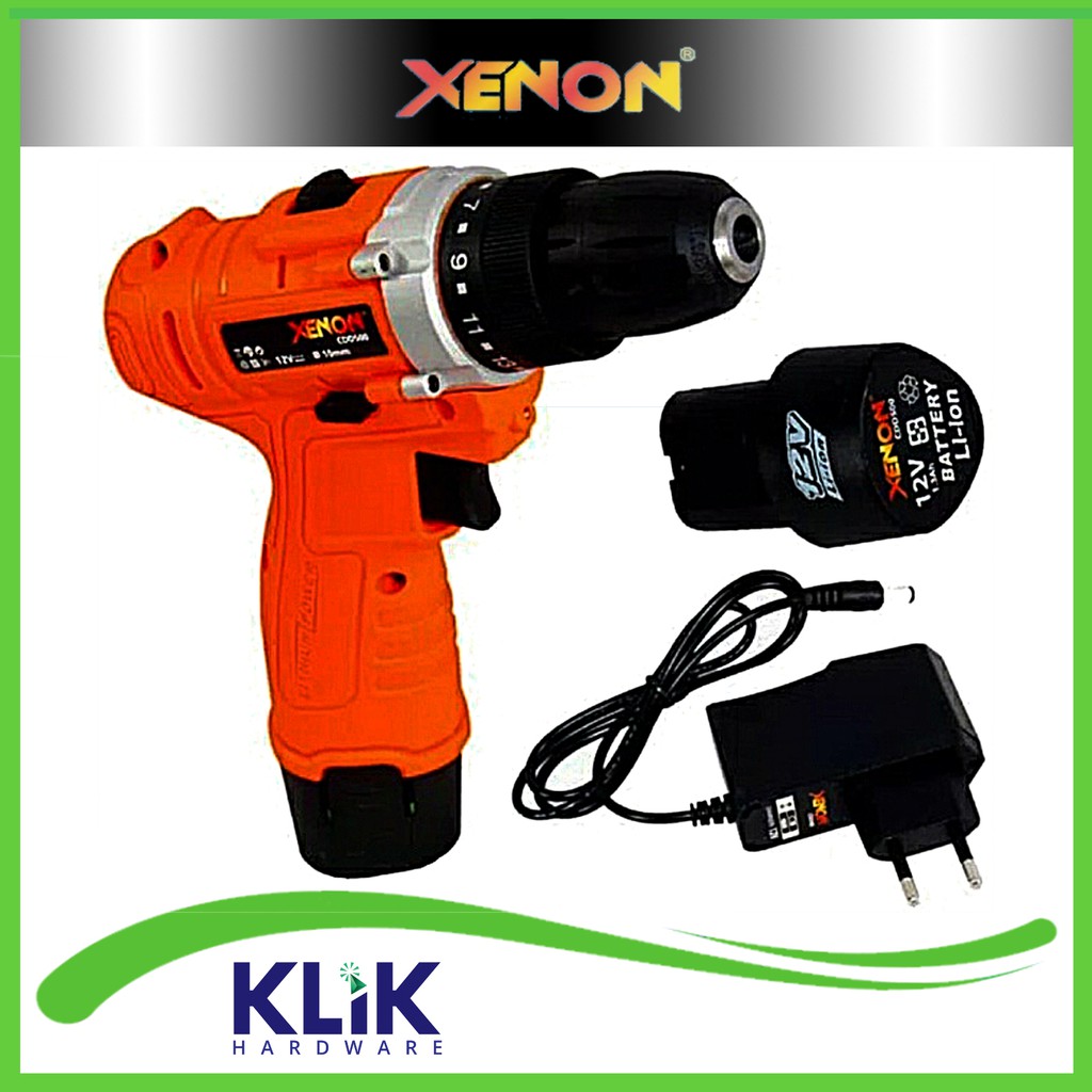 Xenon Mesin Bor Tangan Cas Cordless Drill Charge CDD500 2 Pcs Baterai 12V