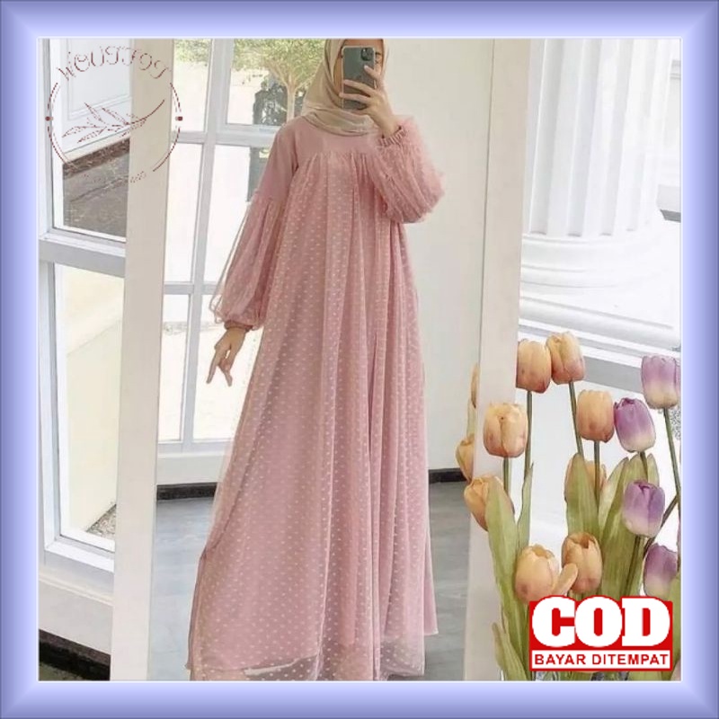 Baju Gamis Brukat Lengan Balon Wanita Muslim Dewasa Trend Kekinian Murah Modern Terbaru 2022 Maxi Ba