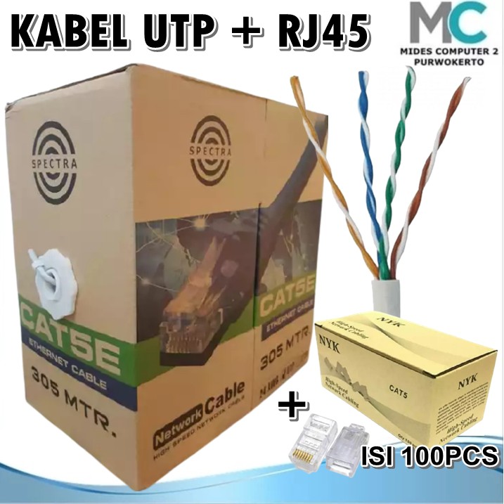 Paket Kabel LAN UTP indoor Spectra Cat5E 1 ROLL 305Meter dan RJ45