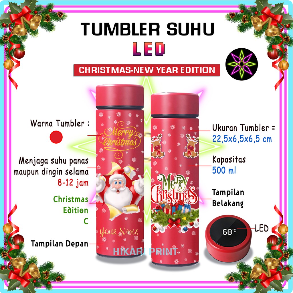 Hikari Print TUMBLER MERRY CHRISTMAS BOTOL MINUM MERRYCHRISTMAS TUMBLR HAMPERS MERRY CHRISTMAS HADIAH UNIK KADO NATAL SANTA CLAUS BOTOLMINUM ANAK TERMOS HAPPY NEW YEAR EDITION TUMBLER LED PRINT UV TUMBLER STAINLESS STEEL TAHUN BARU 500ML BOTOL MINUM XMAS-3