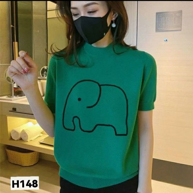 MDLV ~ H148# Elephant Knitted Top atasan Kaos Rajut import Fashion Import