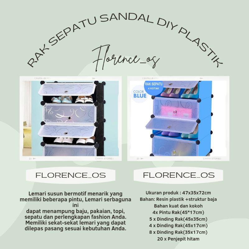 FLO - Rak Sepatu Sandal DIY Plastik 4 Susun Rak Buku Tas 4 Susun