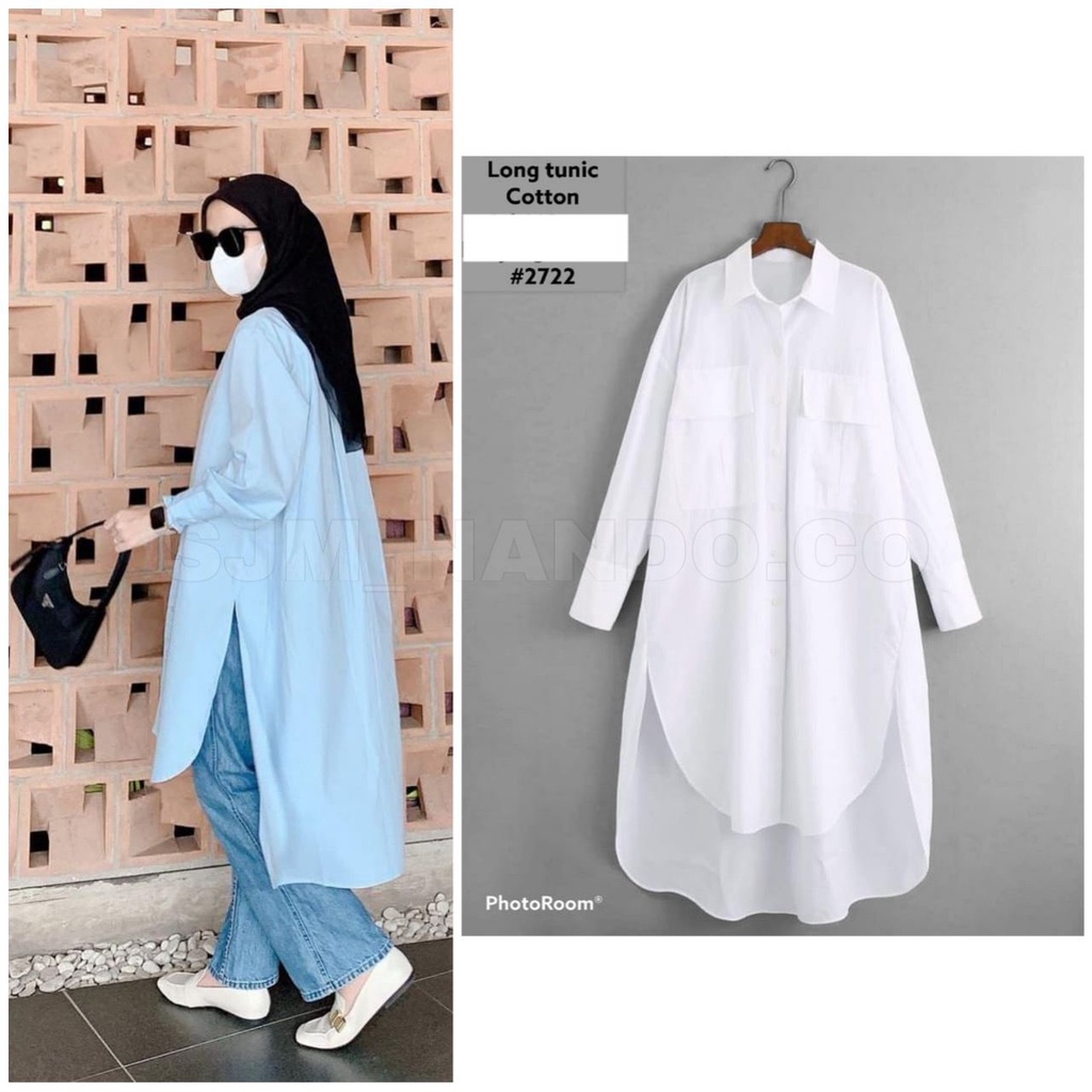 SJM TUNIK RIHANNI WARNA PUTIH BAHAN KATUN IMPORT PREMIUM  LENGAN PANJANG TUNIK PUTIH 070 722
