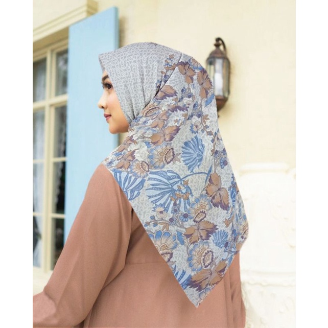 Diskon !! Hijab Segiempat Voal Motif Batik Coklat Biru | Jilbab Voal | Kerudung Segiempat Voal