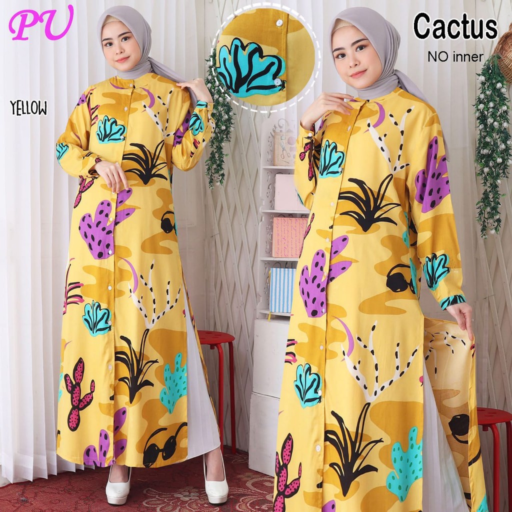 HOPYLOVY Cactus Tunik Motif Kaktus Abstrak Busui Bumil Dress Rayon Viscose Premium Sherin