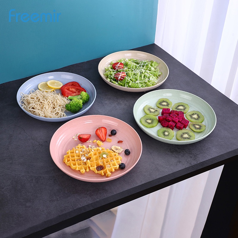 freemir Set 4 Pcs Dinner Plate 25 cm Piring Bulat Piring Makan Wheat Straw Mix Warna Warni Set 4 pcs-1