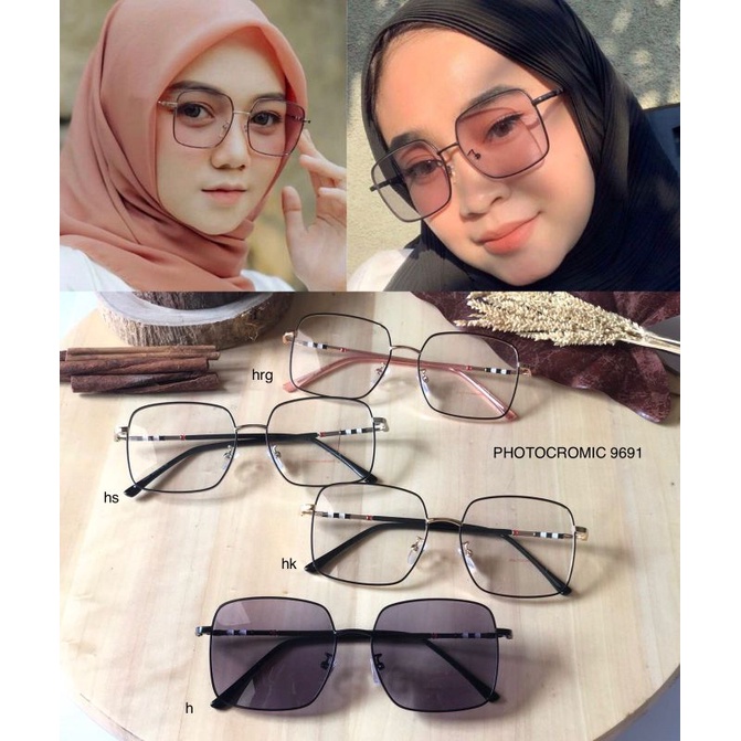 kacamata wanita frame besi 9691 paket lensa photocromic