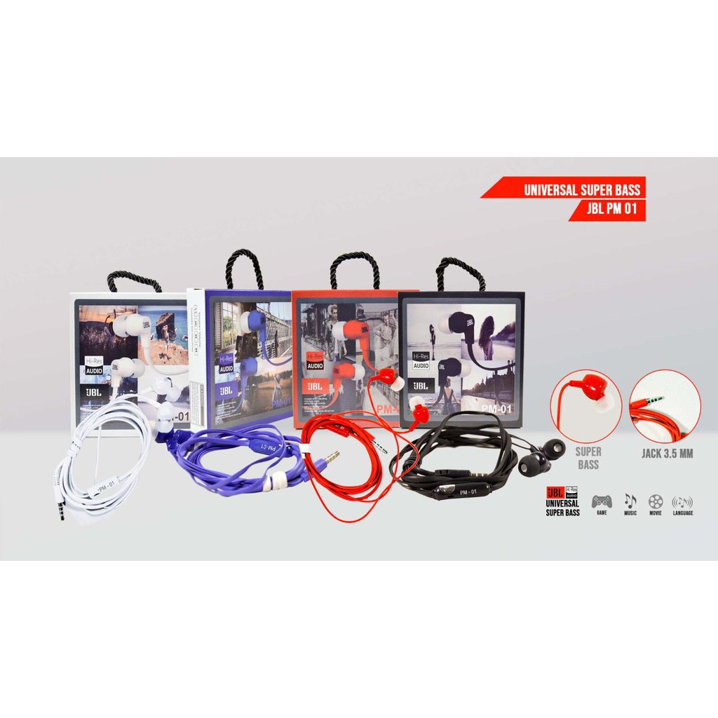 Headset JBL PM-01 Stereo Earphone Extra Bass