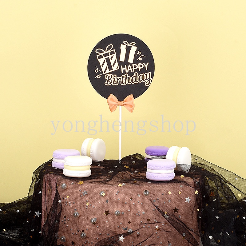 Topper Kue Desain Happy Birthday Warna Hitam Bronzing Untuk Dekorasi Pesta Baby Shower