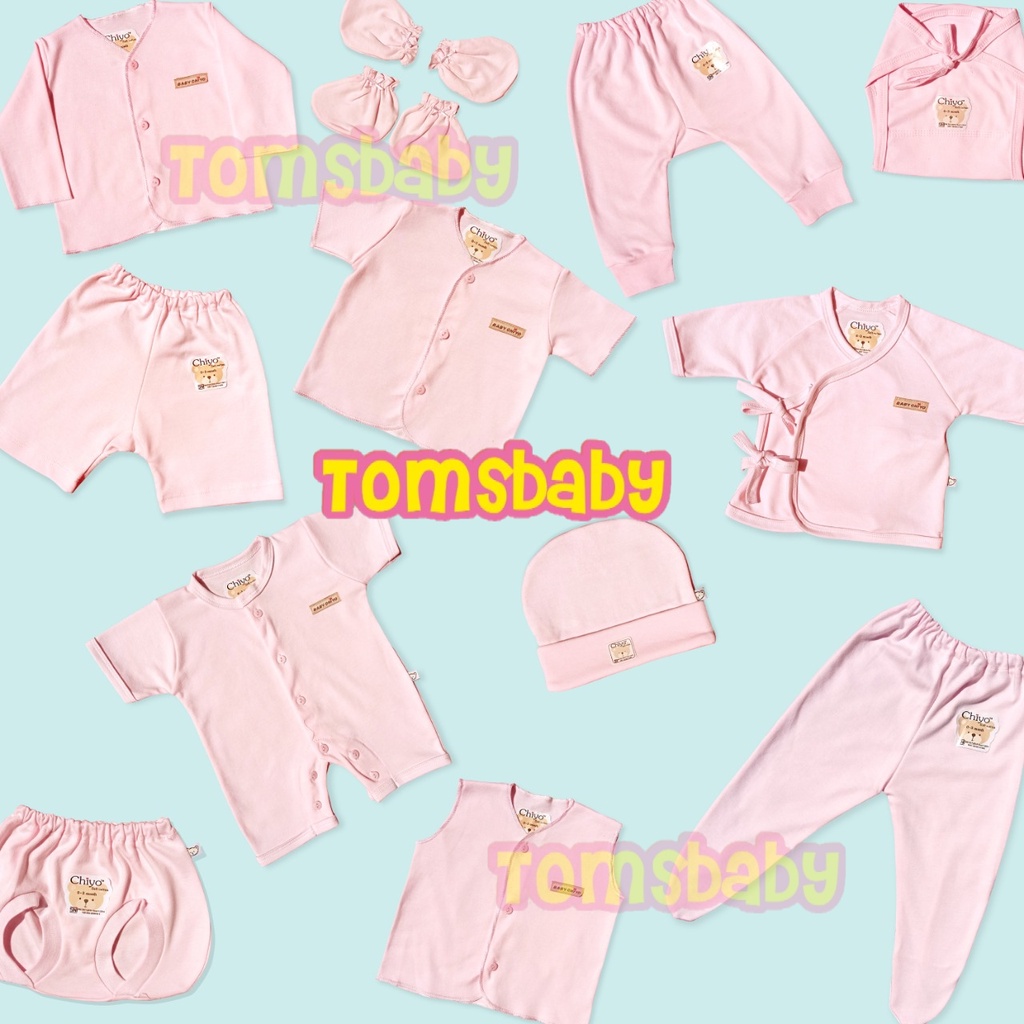 [PINK 0-3m SML] CHIYO BABY 1pcs Baju Kimono Celana Jumper Romper STK Topi Popok Tali Bayi Baru Lahir