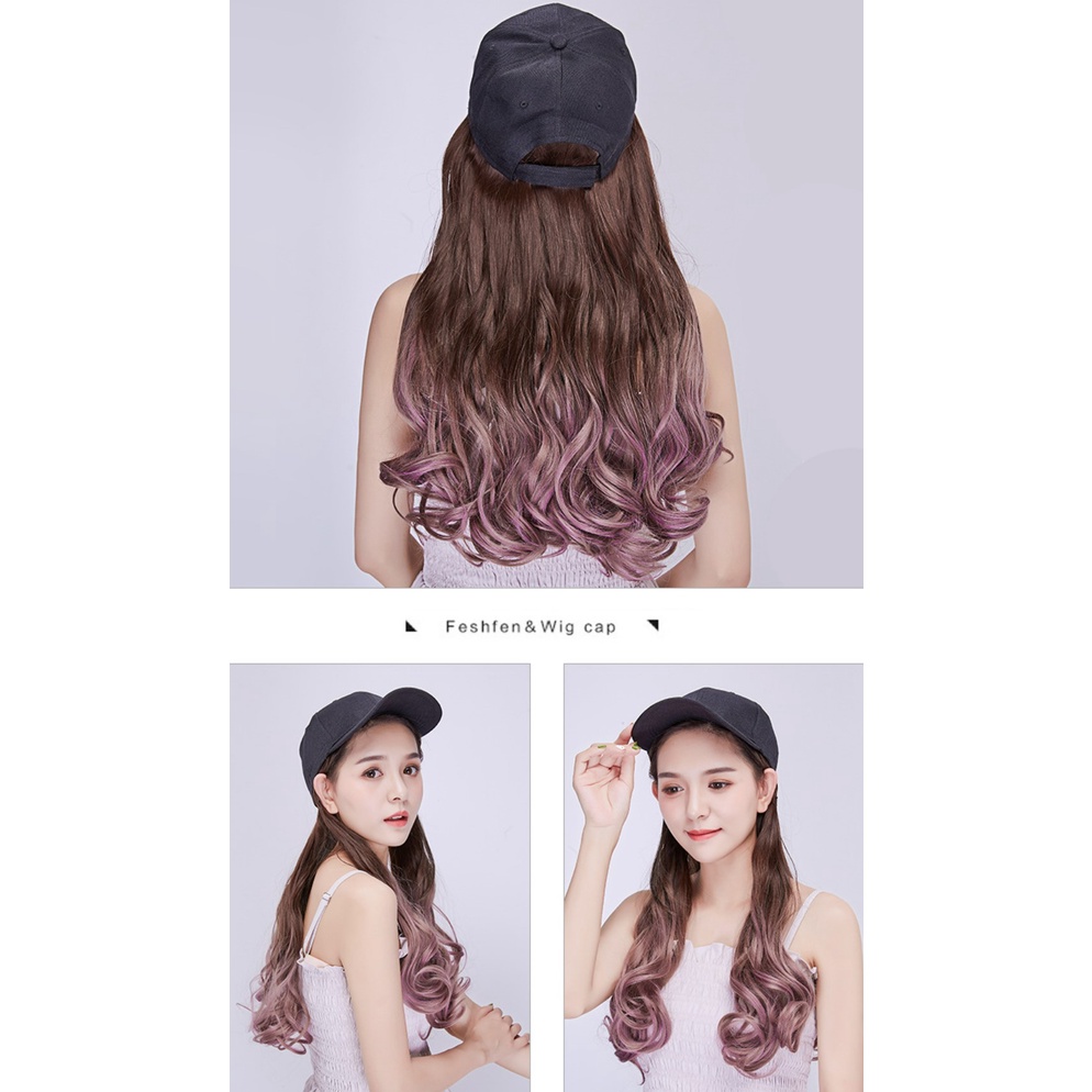 HTG premium half wig topi baseball tebal gradasi abu biru wig hat rambut palsu hair extension lurus wavy