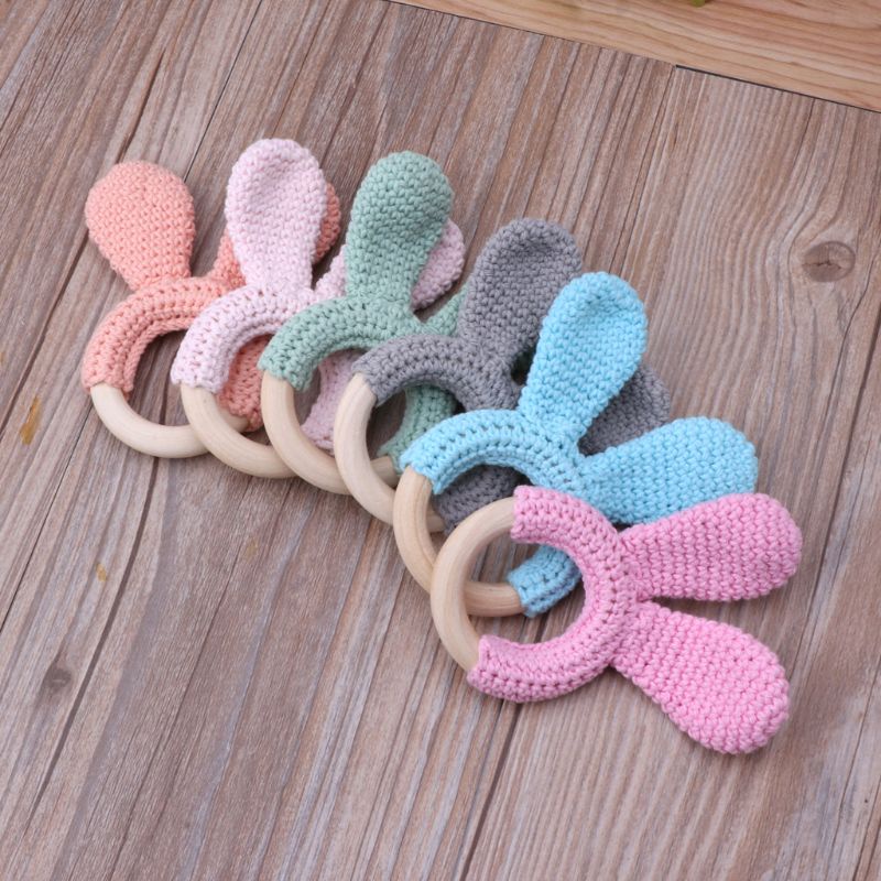 Mary Mainan Teether Bayi Bentuk Telinga Kelinci Bahan Kayu Organik