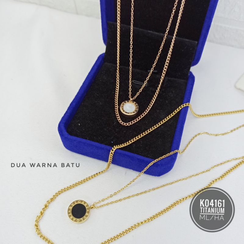 Kalung Titanium Double Layer Dua Warna Batu K04161