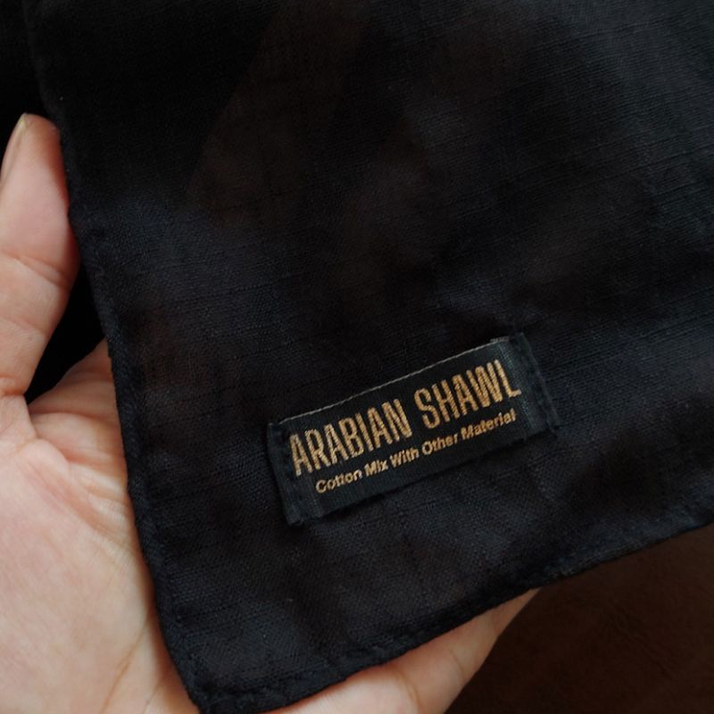Arabian Shawl Jahit Tepi | Pashmina Shireeenz hitam | Dubai Shawl Shirin Scarf | Pasmina Katun Hitam-HITAM KATUN ± 180x73