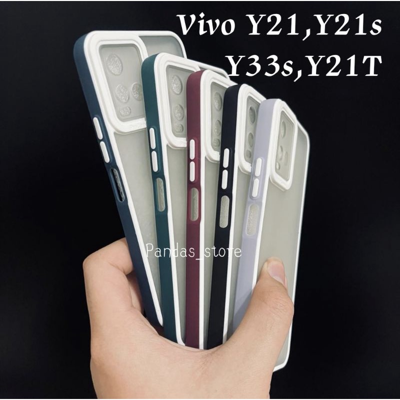 Pro Hybird Vivo Y21, Y21s, Y33s, Y21T, Y21A Softcase Halus dan Elegan / Pinggiran Garis Putih Keren (Pandas)