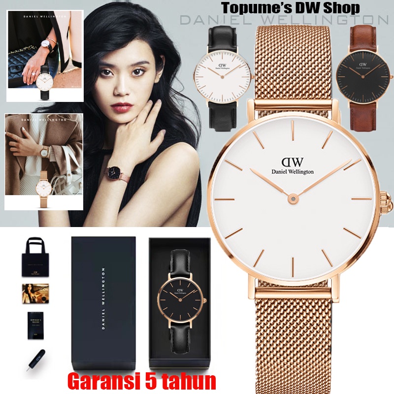 【Beli 1 Gratis 5】Jam Tangan Wanita Dw Anti Air Daniel Wellington Wanita Jam Dw Original Wanita With ✔Paket box + Paperbag + Manual✔ 30mm||Jam Tangan Wanita D.W Polos Balok Rantai Diameter 30mm