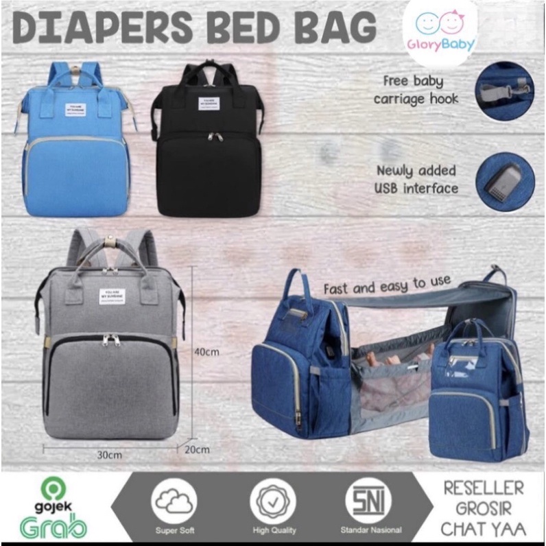 Tas Ransel Backpack Bayi Bed Premium / Diaper Bag Backpack Travel Baby Bed Portable