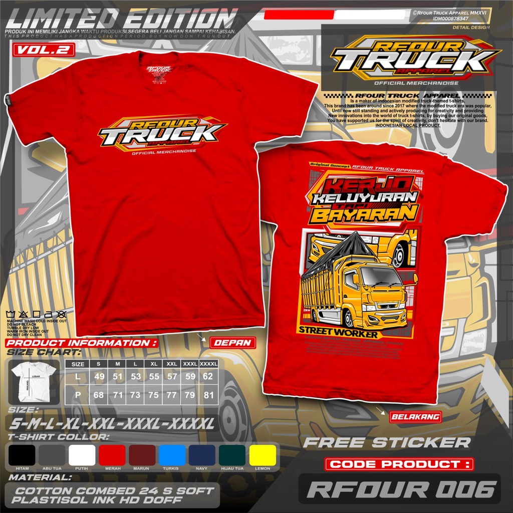 BAJU KAOS TRUK DEWASA ORIGINAL RFOUR TRUCK APPARELL COTTON COMBED 24s SABLOMN PLASTISSOL KAOS TRUCK OLENG CANTER MANIA TERBARU KAOS TRUCK DRIVER MUDA KAOS TRUCK MODIF TRUCK TAMPAN MBOIS KEREN KAOS TRUCK PREMIUM BAJU TRUK KAOS TRUK