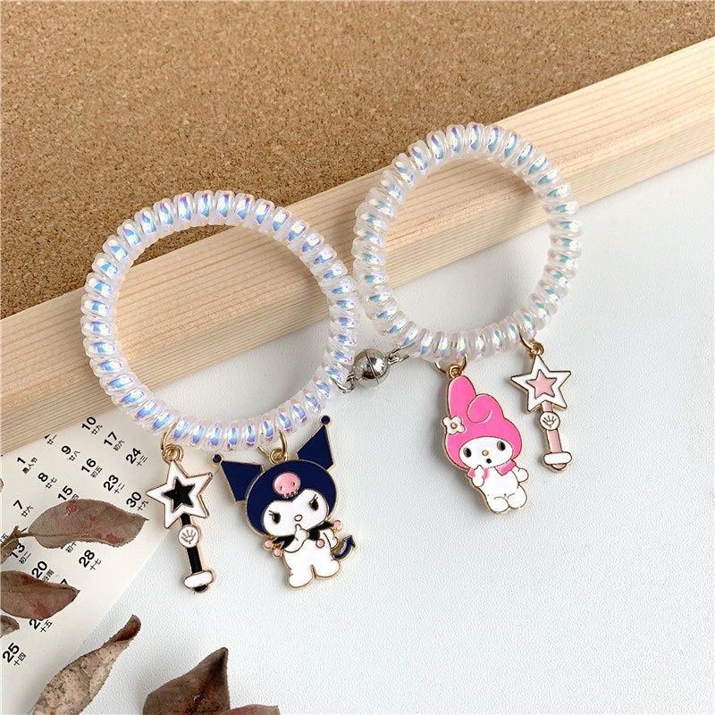 Terbaru 2pcs gelang magnet Couple kuromi-melody putih spiral aesthetic/ gelang