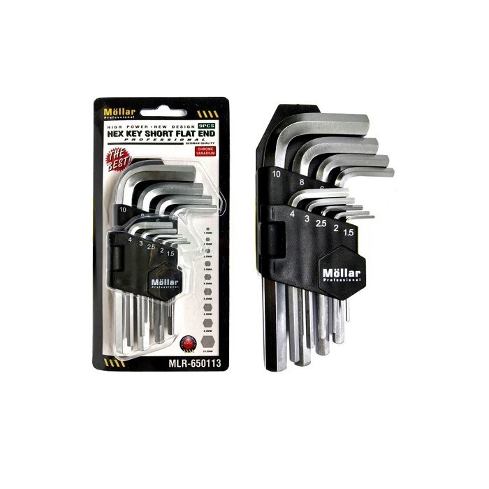 MOLLAR KUNCI L SET PENDEK 9 PCS SHORT FLAT HEX KEY 1.5 - 10 MM 650113