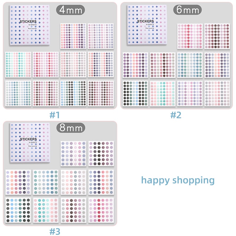 50 Lembar Stiker Dot Morandi Warna-Warni Ukuran 4 / 6 / 8mm Untuk Handbook DIY