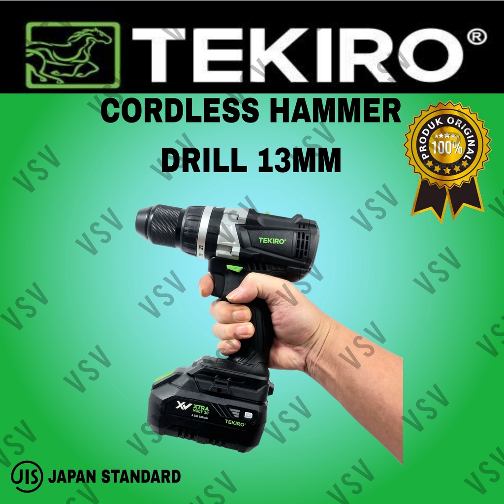 TEKIRO Cordless Hammer Drill 13mm Mesin Bor Baterai 20Volt impact Drill