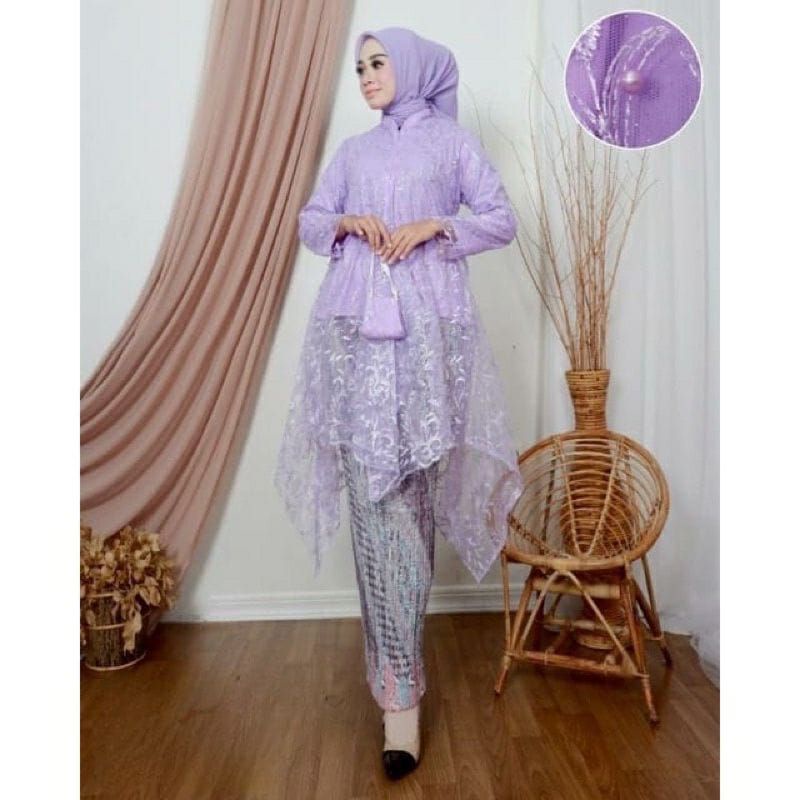 Kebaya Brokat Modern / Tunik Mewah / Kebaya Wisuda / Set Kebaya Pesta / Tunik Tulle Mauri